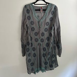Johnny Was Gray Embroidered Tunic